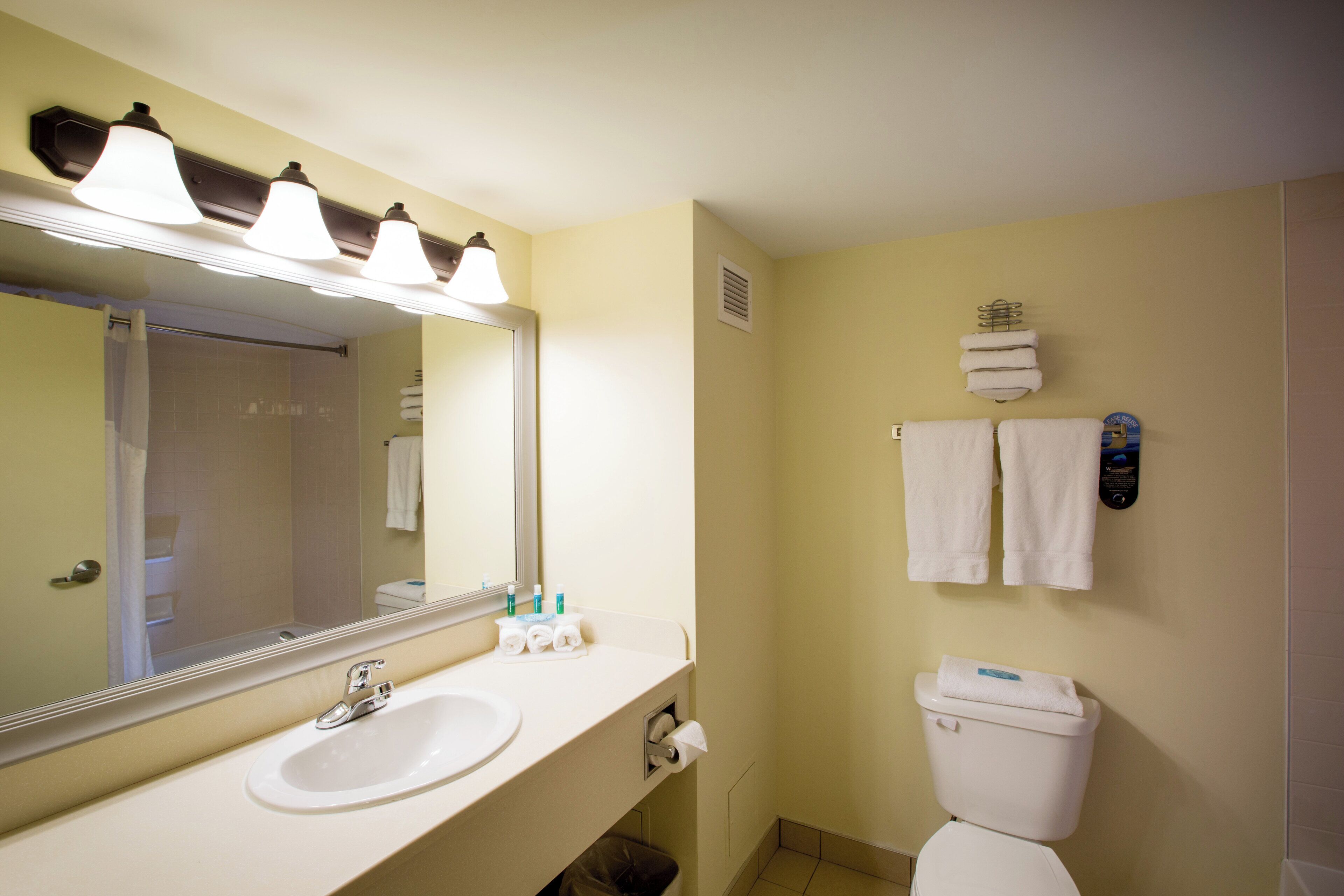 free toiletries, hair dryer, towels