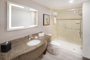 Ensemble baignoire-douche, articles de toilette (gratuits)