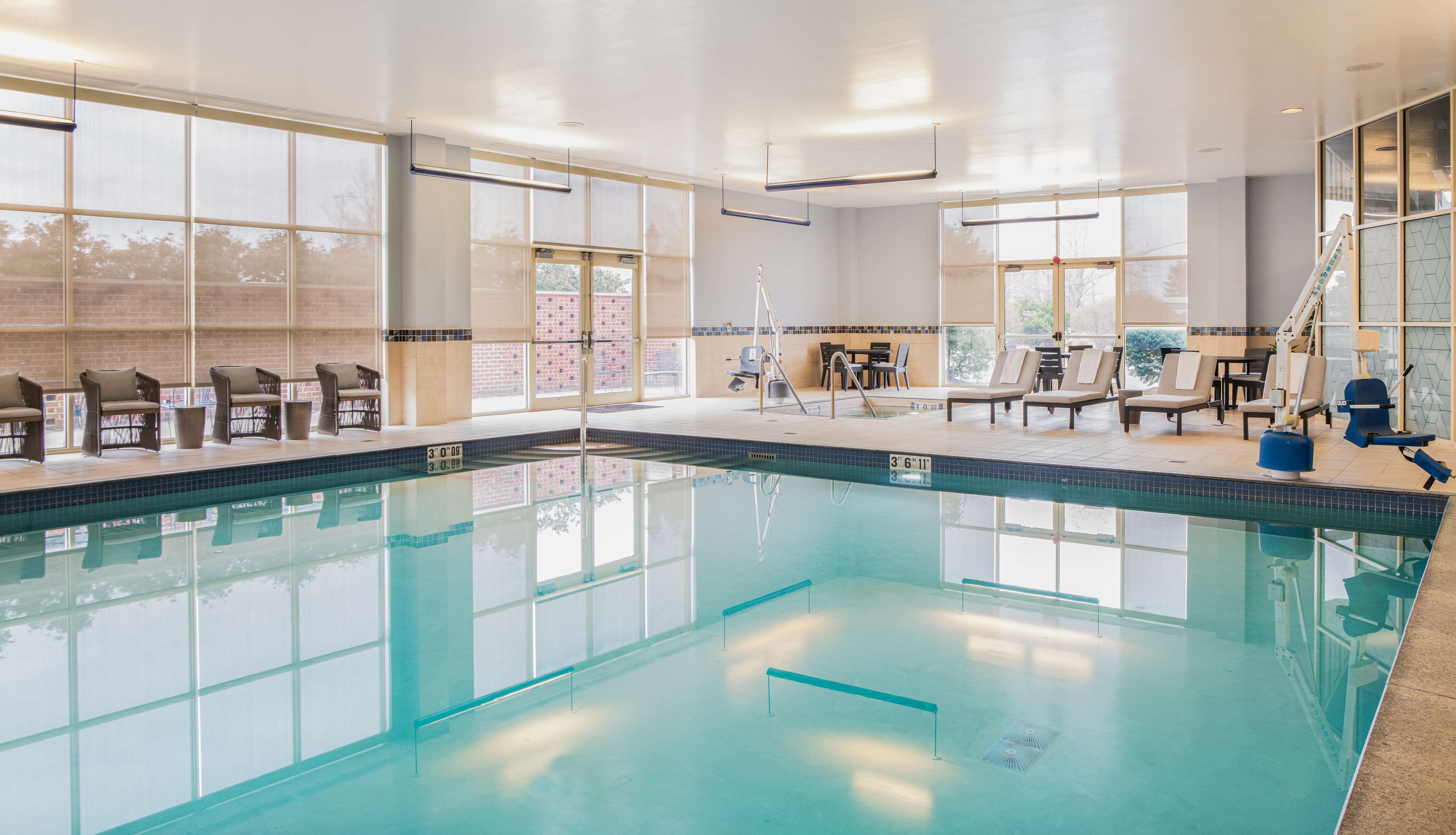 indoor pool, pool loungers