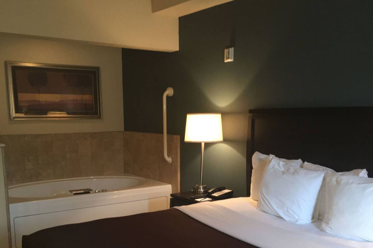 Desk, blackout curtains, soundproofing, iron/ironing board