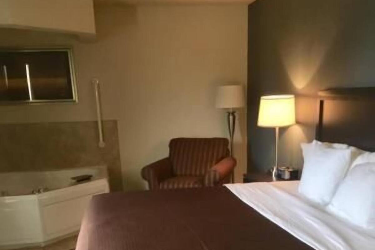 Desk, blackout curtains, soundproofing, iron/ironing board