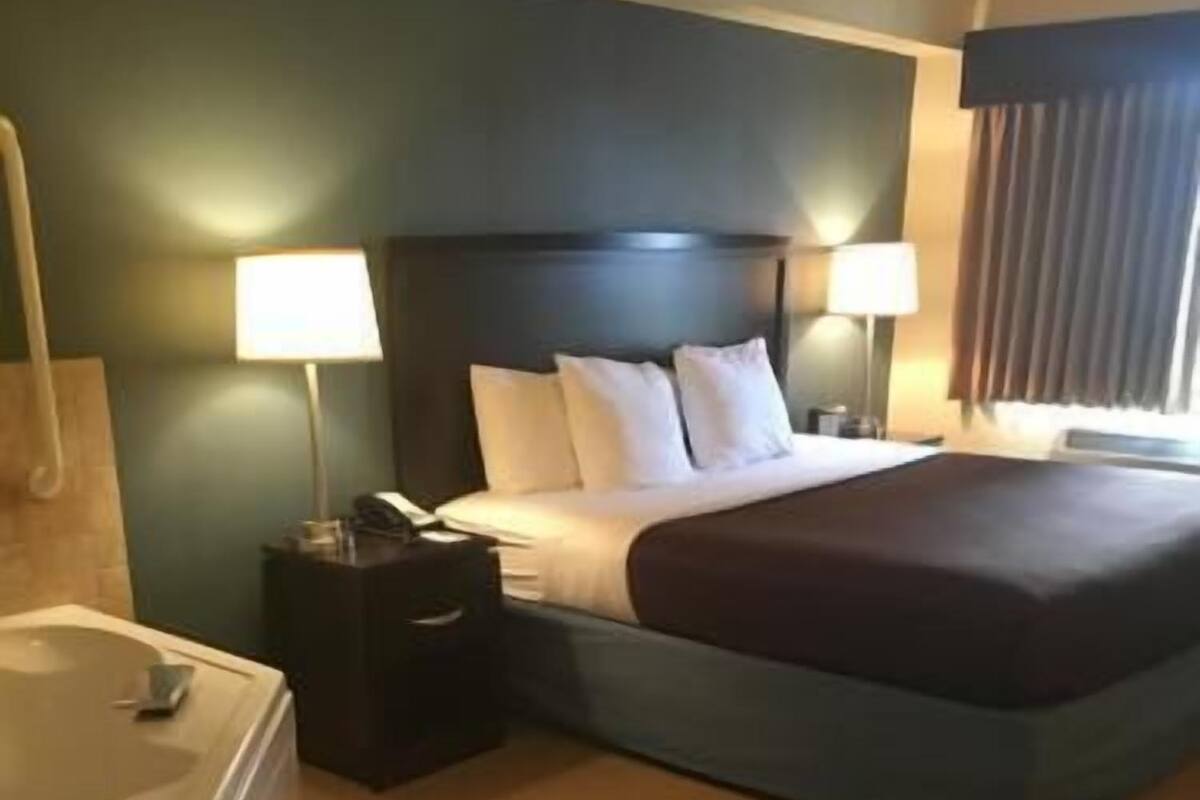 Desk, blackout curtains, soundproofing, iron/ironing board