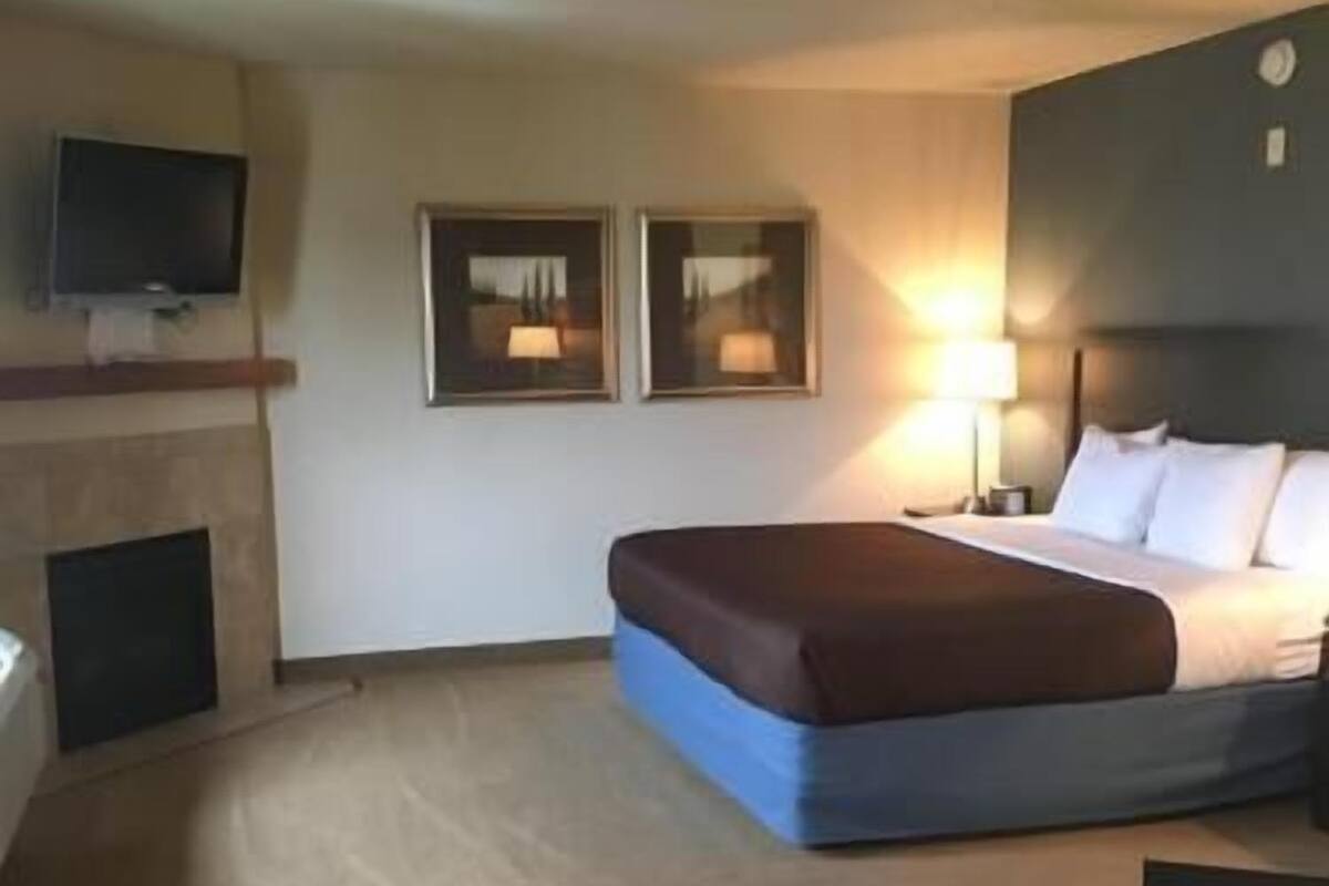 Desk, blackout curtains, soundproofing, iron/ironing board