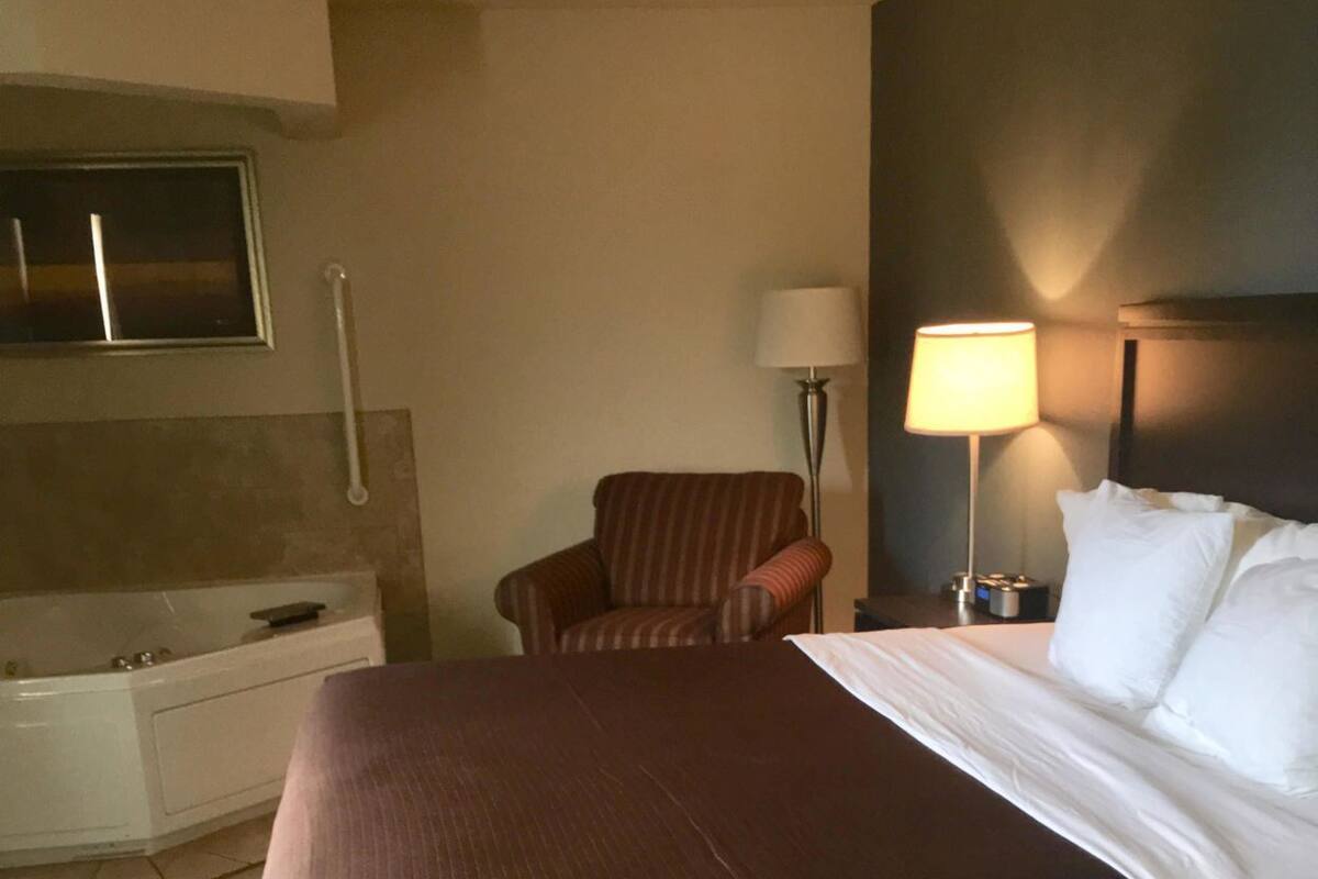 Desk, blackout curtains, soundproofing, iron/ironing board