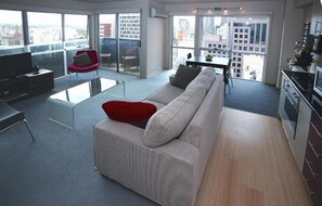 Two Bedroom Apartment | Living area - Plum Collins Street Serviced Apartments (Melbourne)