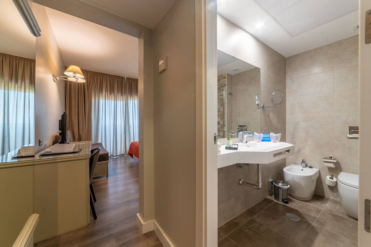 shower, free toiletries, hair dryer, bidet