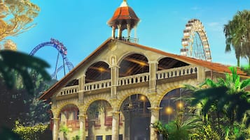 Experience the charm of a historic hotel amidst lush surroundings and a vibrant atmosphere.