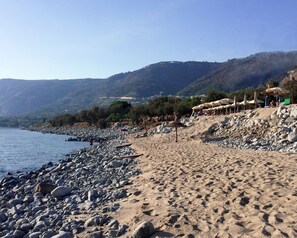 Private beach, sun-loungers, beach umbrellas