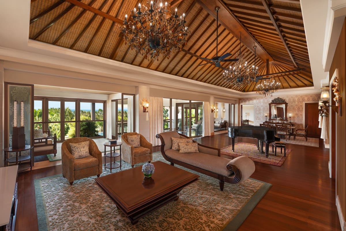 Grand Suite, 2 Bedrooms, Non Smoking, Ocean View | Living room | 52-inch Smart TV with satellite channels, TV, DVD player