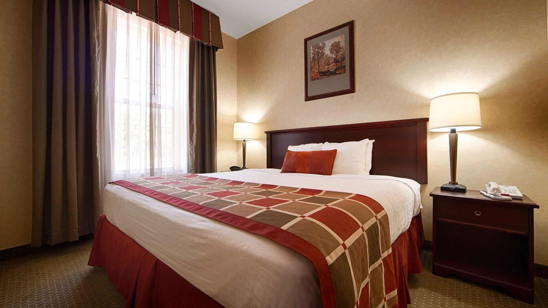 In-room safe, desk, laptop workspace, blackout curtains