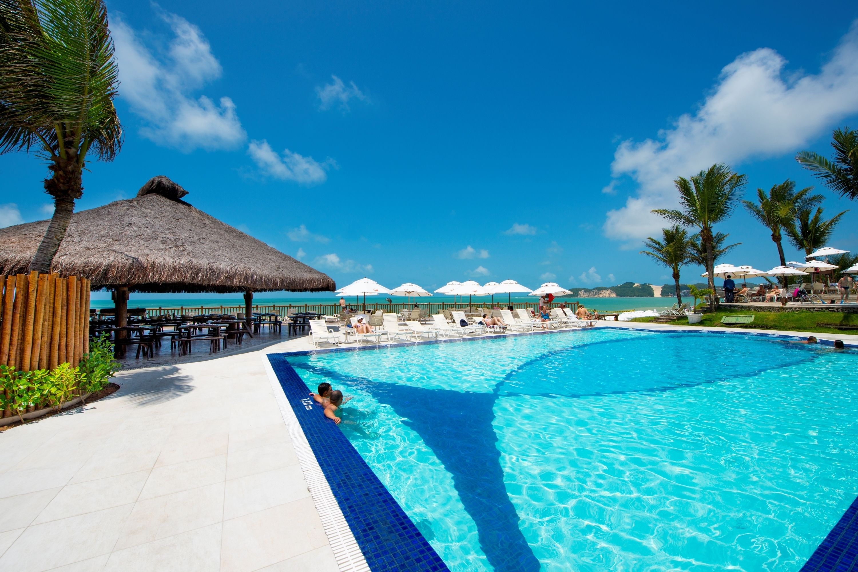 5 outdoor pools, pool loungers