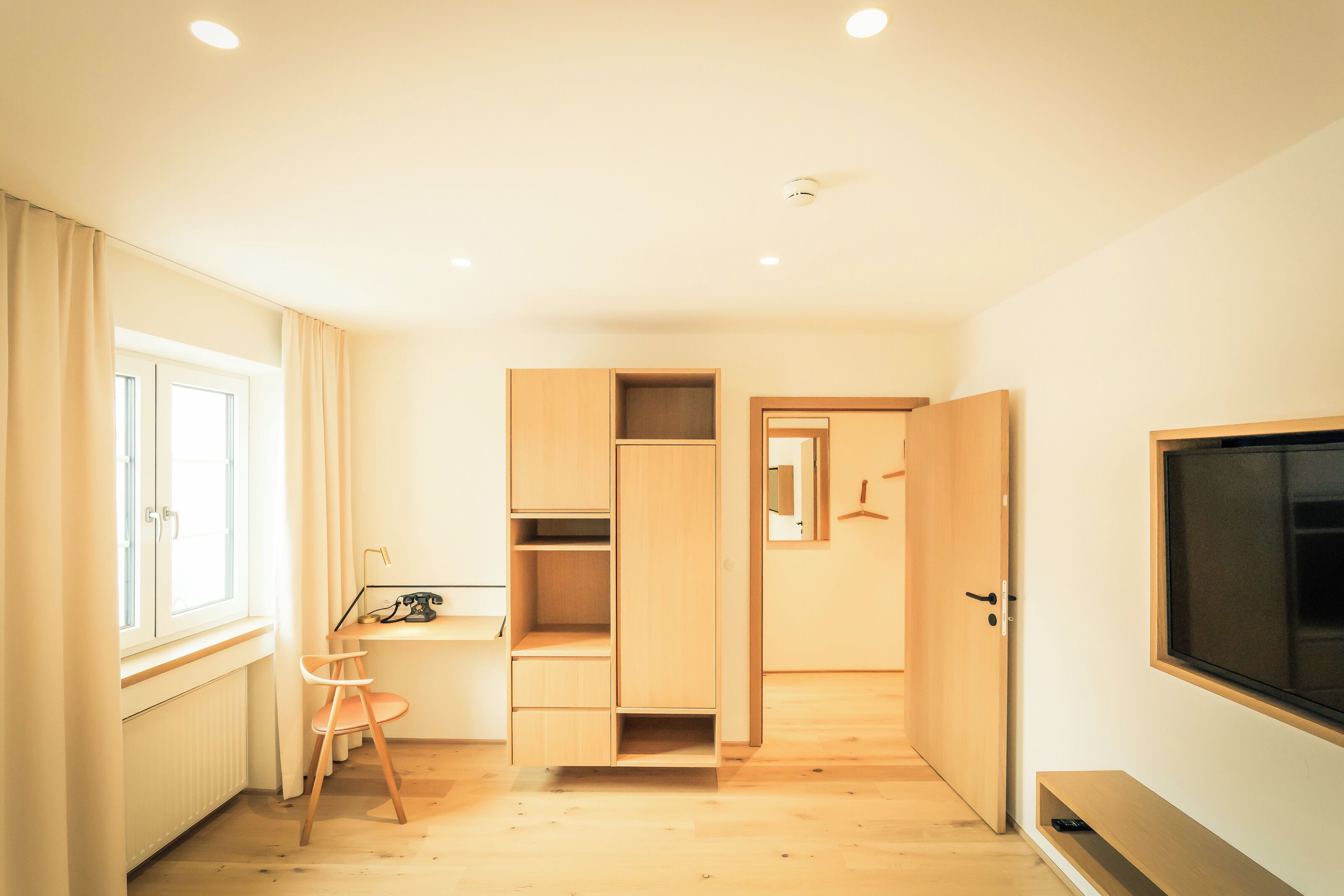 family room | living area | 43-inch smart tv with satellite channels, tv, heated floors