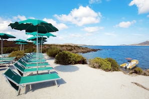 Private beach, sun-loungers, beach umbrellas, snorkelling