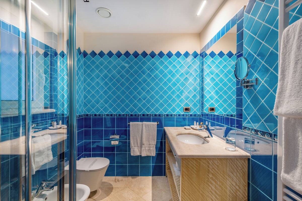 shower, designer toiletries, hair dryer, slippers