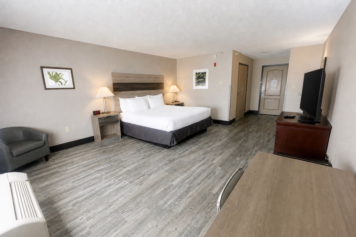 Room, 1 King Bed, Non Smoking | Down comforters, desk, laptop workspace, blackout drapes