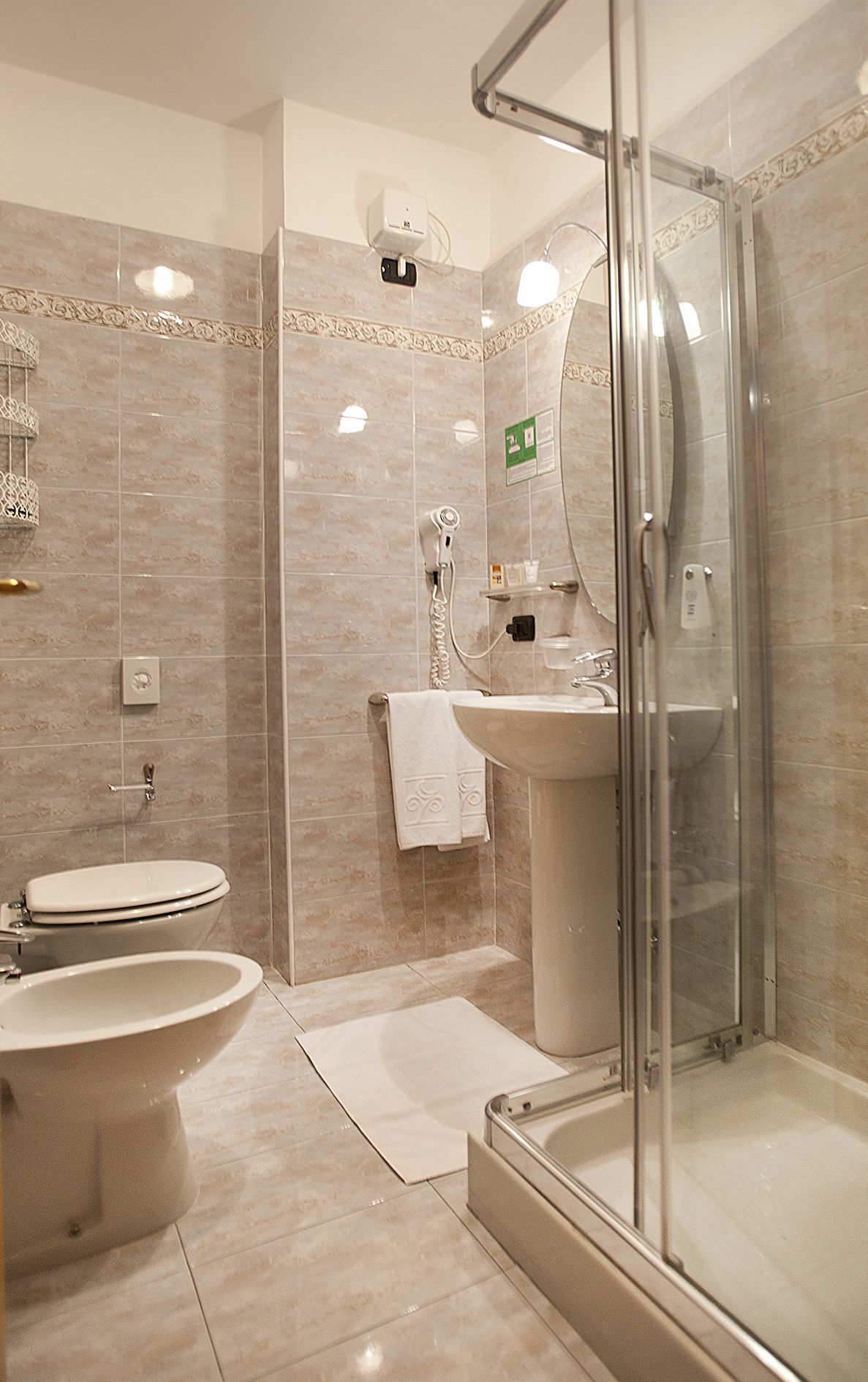 shower, free toiletries, hair dryer, bidet
