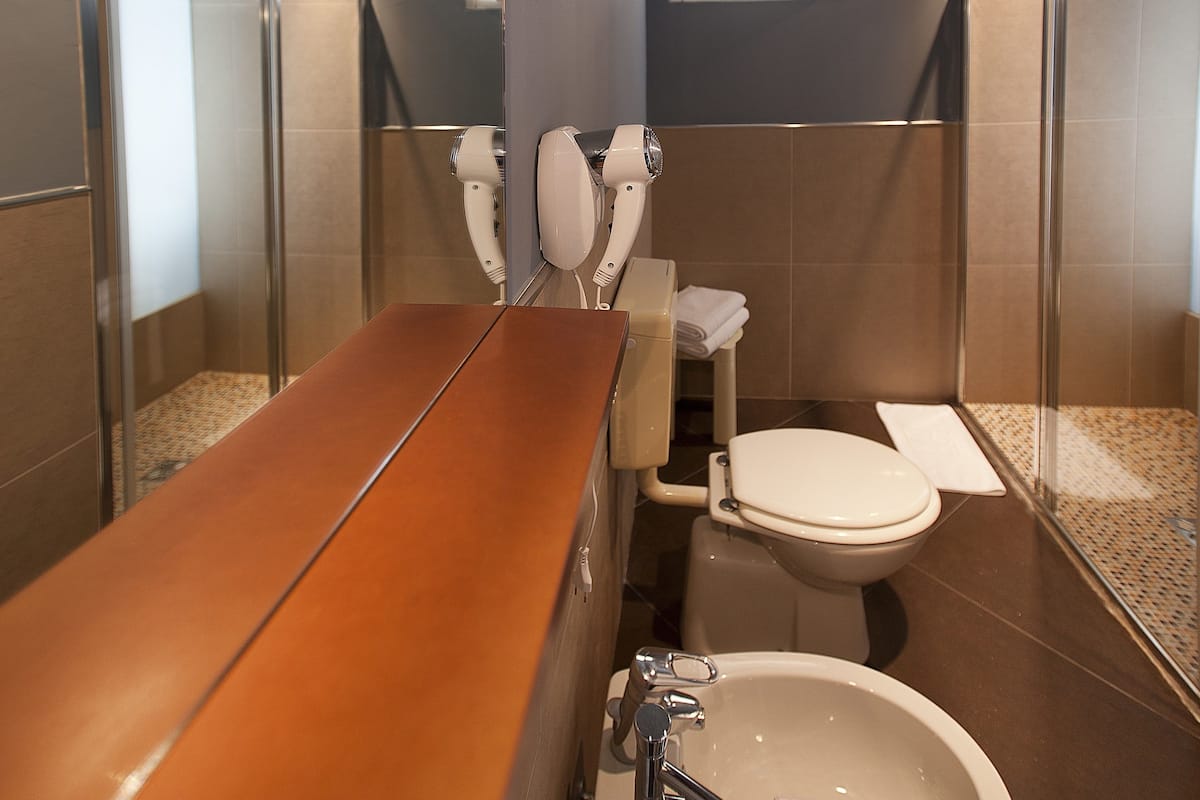 standard double room | bathroom | shower, free toiletries, hair dryer, bidet