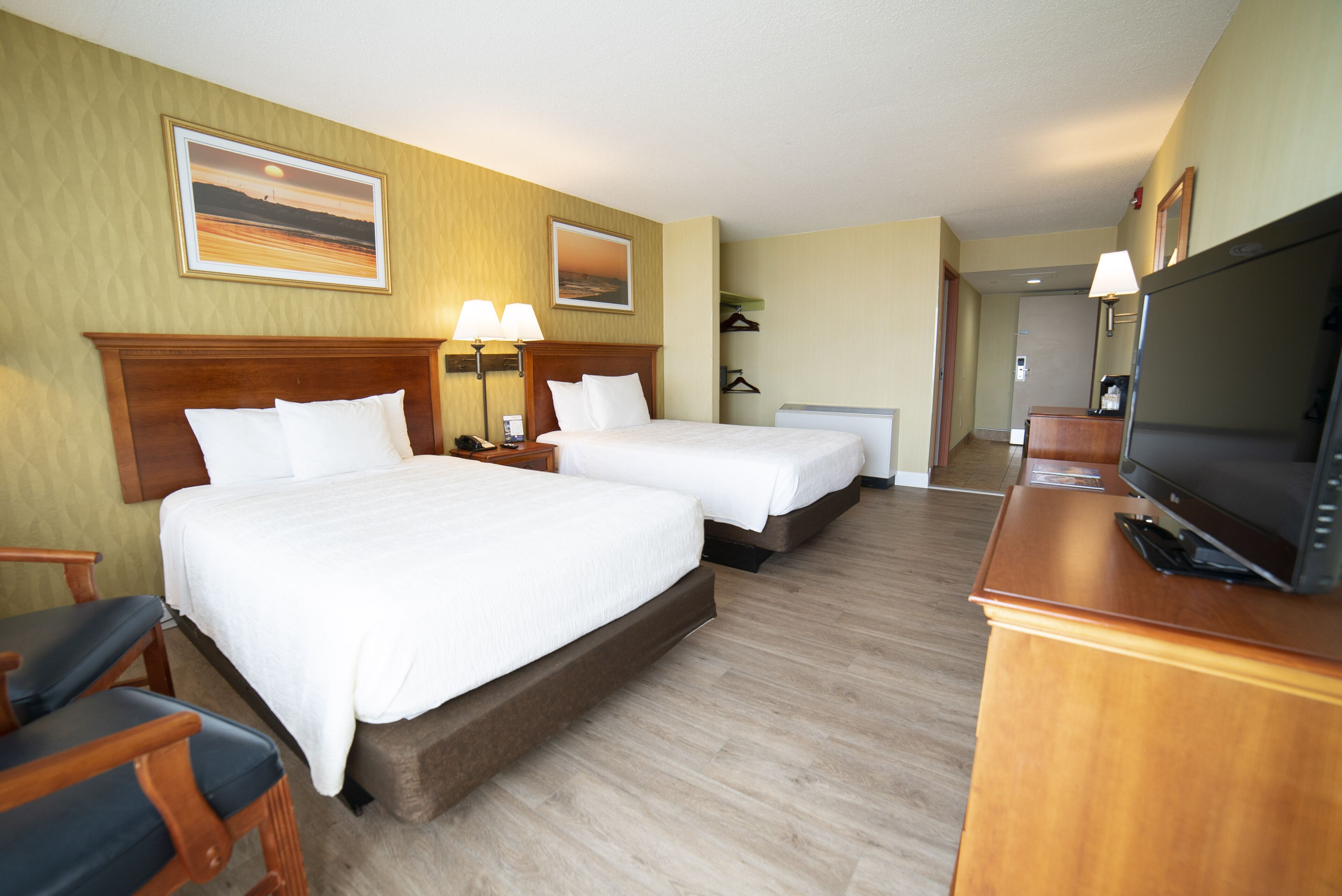 classic room, 2 double beds, balcony, ocean view | in-room safe, desk, laptop workspace, blackout curtains