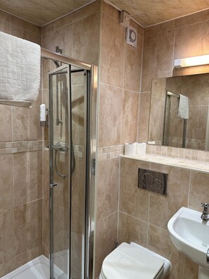 Rainfall showerhead, hair dryer, towels