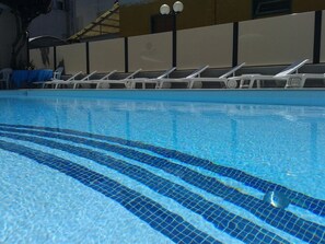 Indoor pool, seasonal outdoor pool, pool loungers