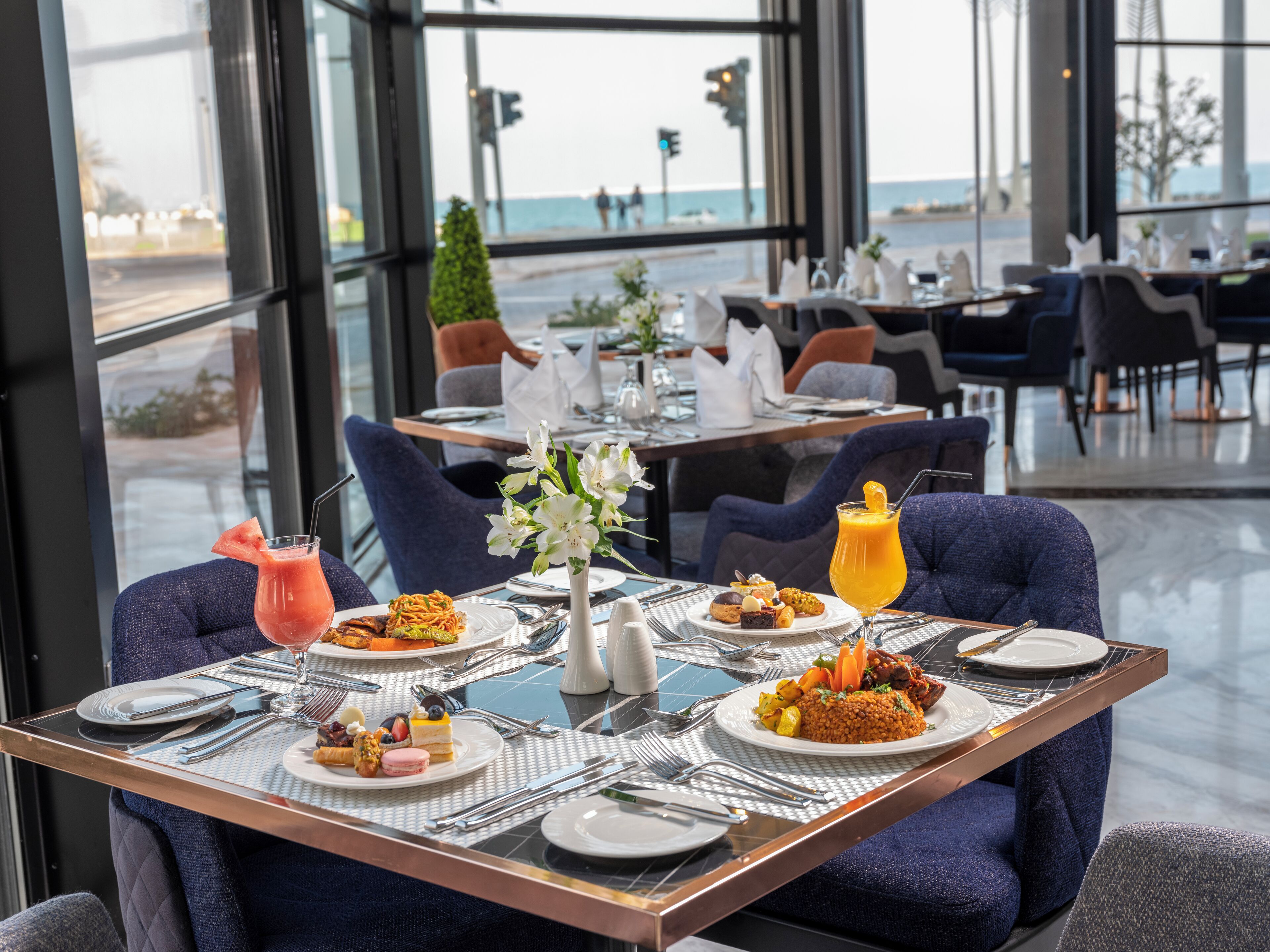 Breakfast, lunch, dinner served; international cuisine 