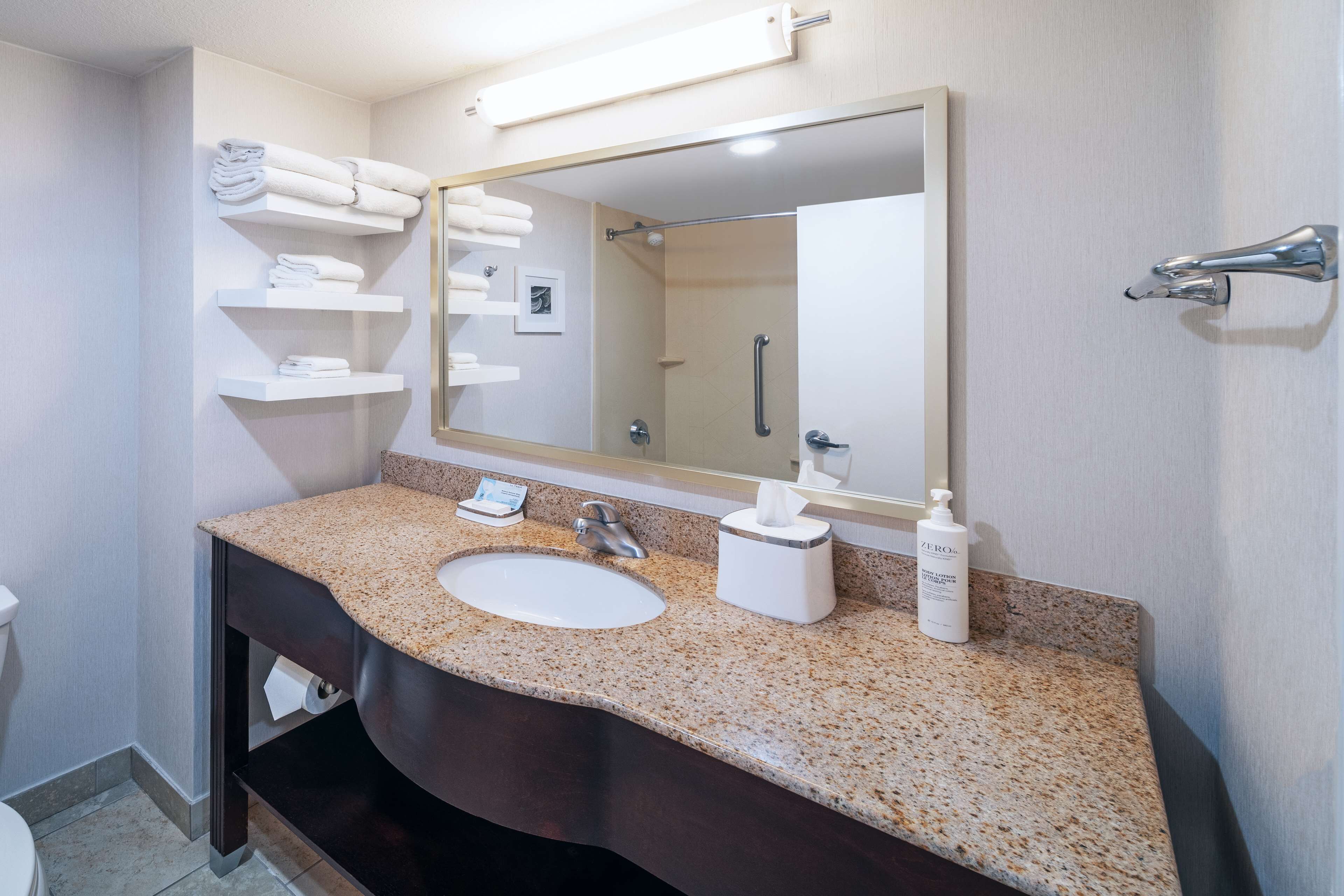 free toiletries, hair dryer, towels