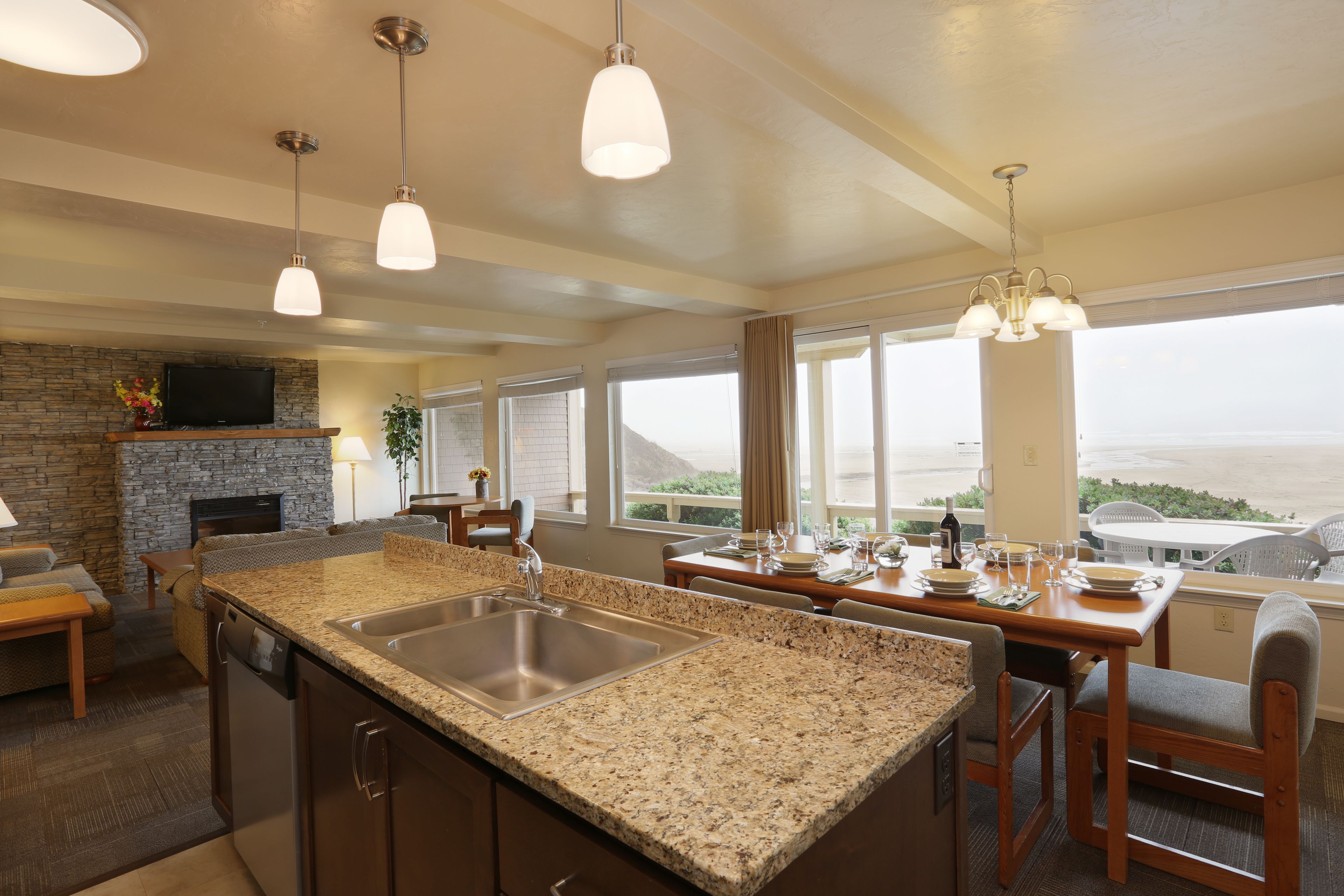 family suite, 3 bedrooms, 2 bathrooms, oceanfront | living area | 42-inch flat-screen tv with cable channels