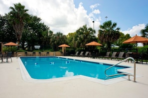 Outdoor pool, open 8 AM to 10 PM, pool umbrellas, sun loungers