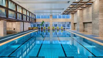 Indoor pool, open 5:30 AM to 11:00 PM, pool loungers
