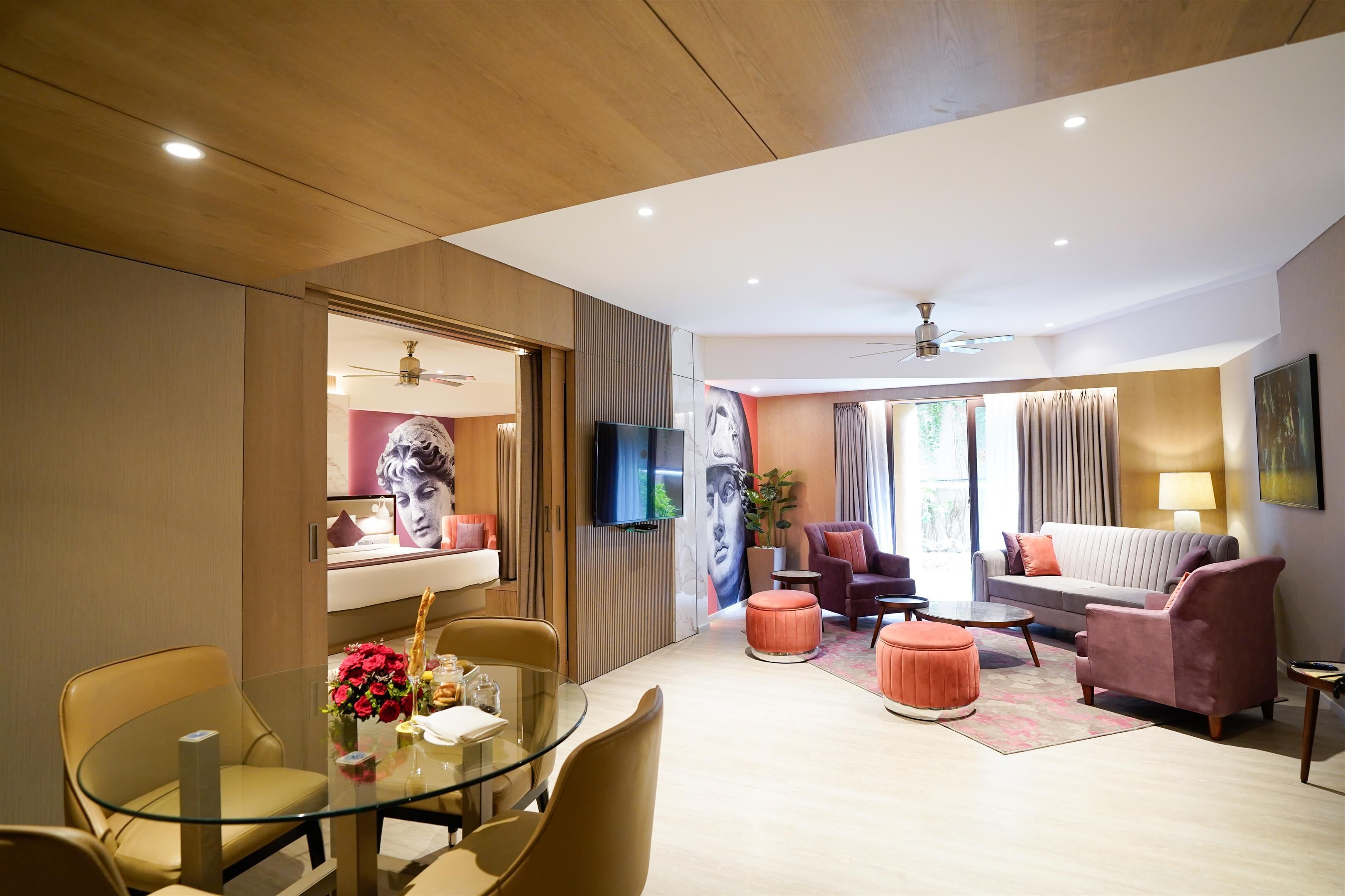 wow suite | living area | 32-inch lcd tv with cable channels, tv