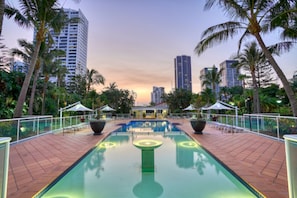 Indoor pool, outdoor pool, open 7 AM to 9 PM, sun loungers