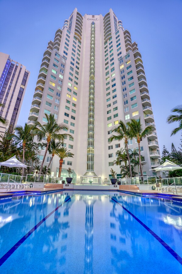 Indoor pool, outdoor pool, sun loungers