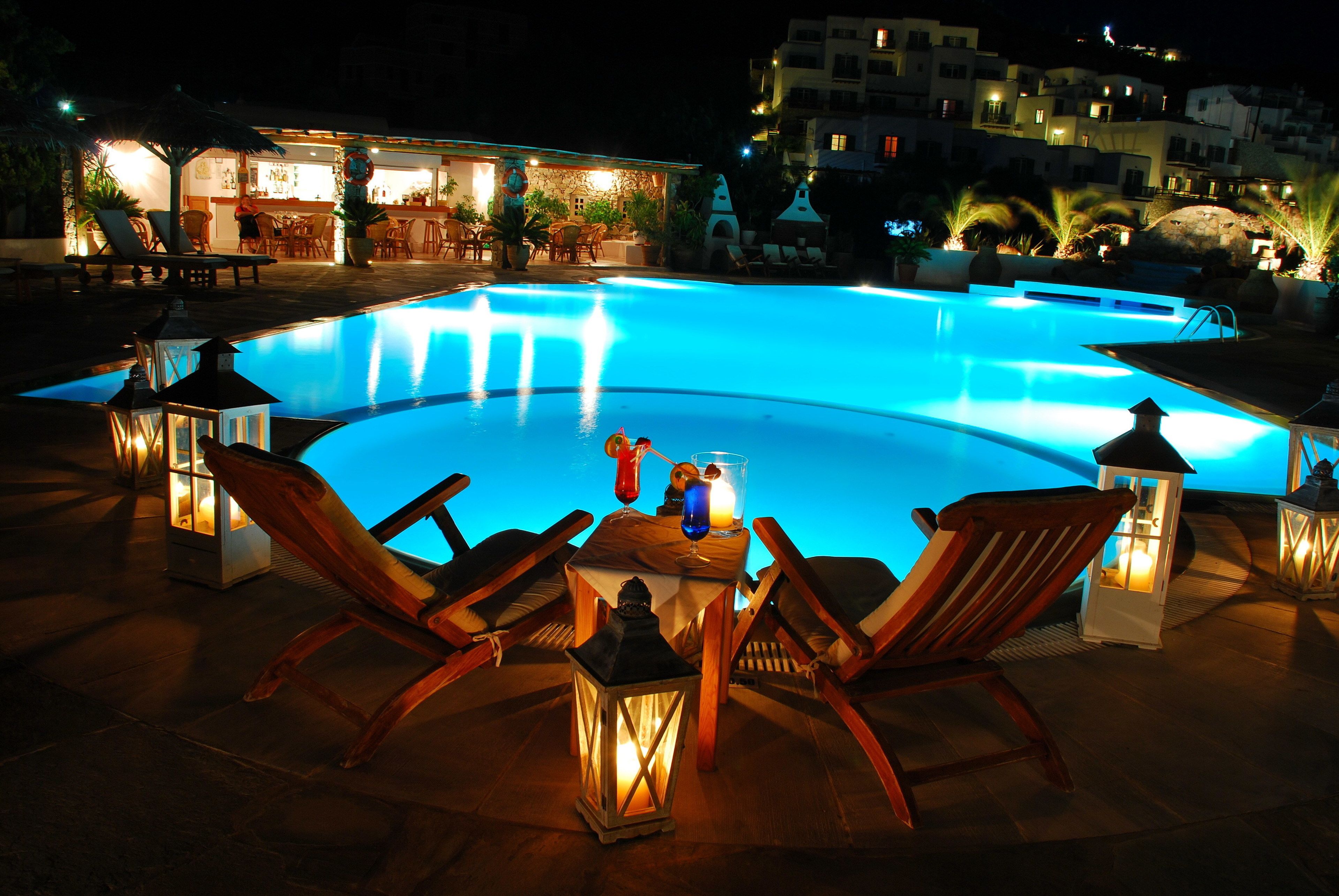 outdoor pool, pool umbrellas, pool loungers