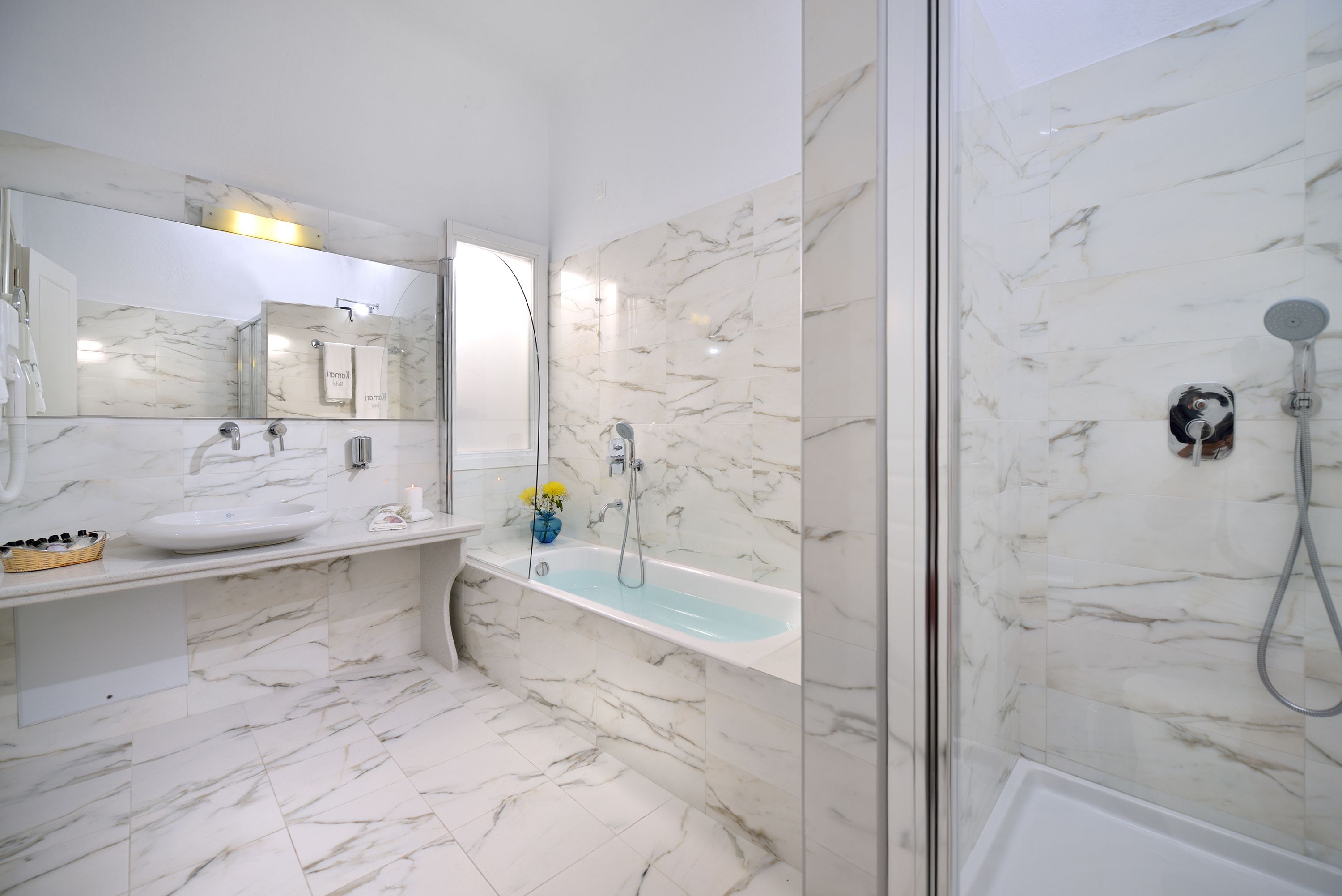 free toiletries, hair dryer, towels