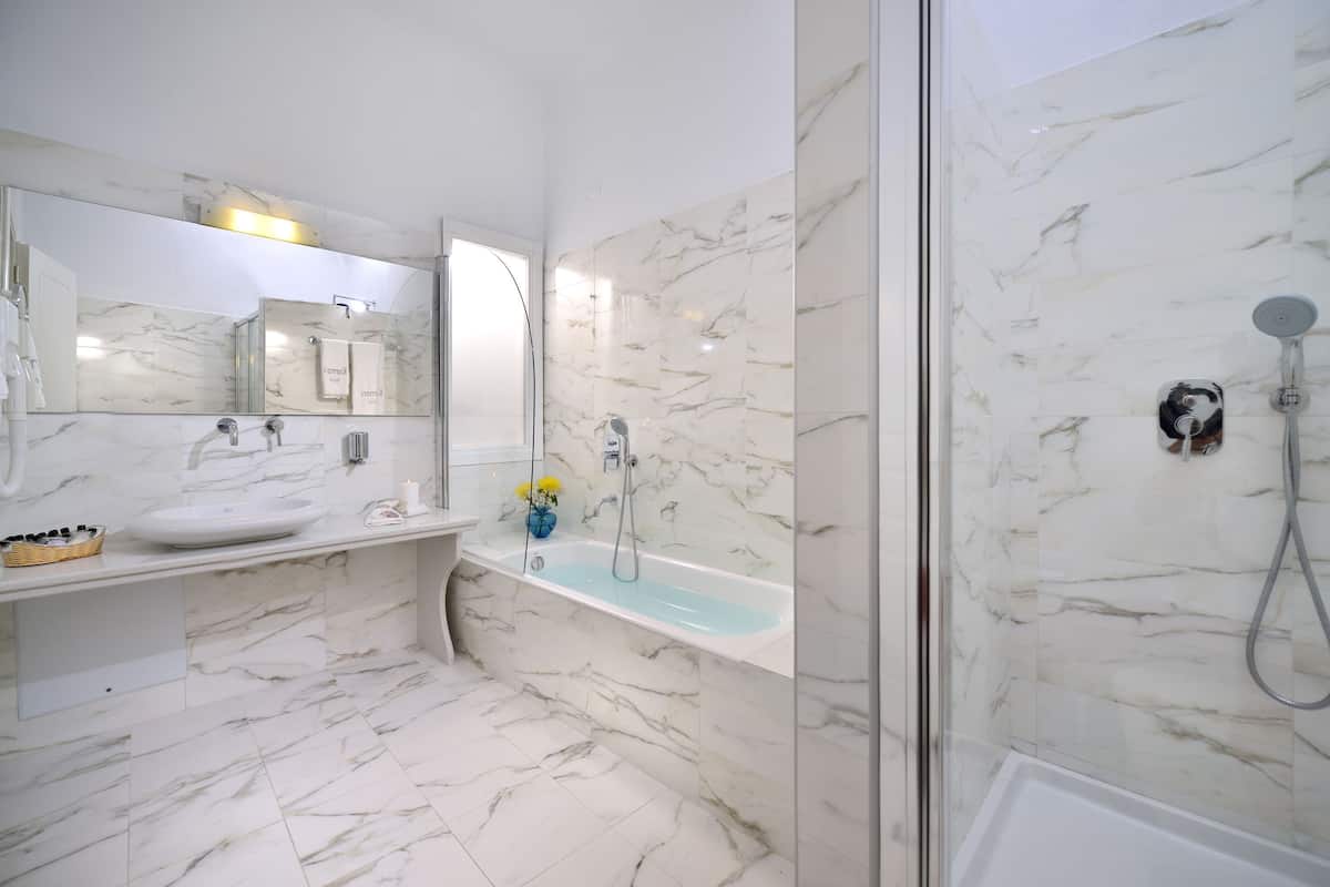 free toiletries, hair dryer, towels