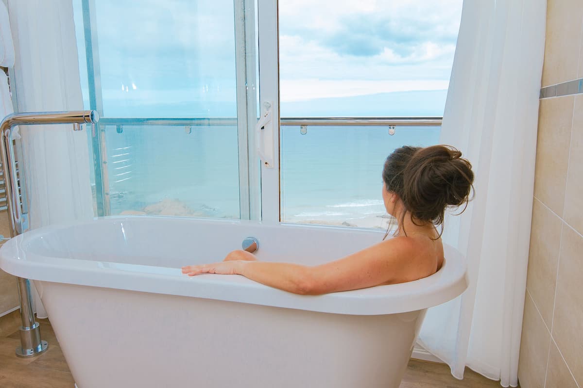 combined shower/bathtub, free toiletries, hair dryer, towels