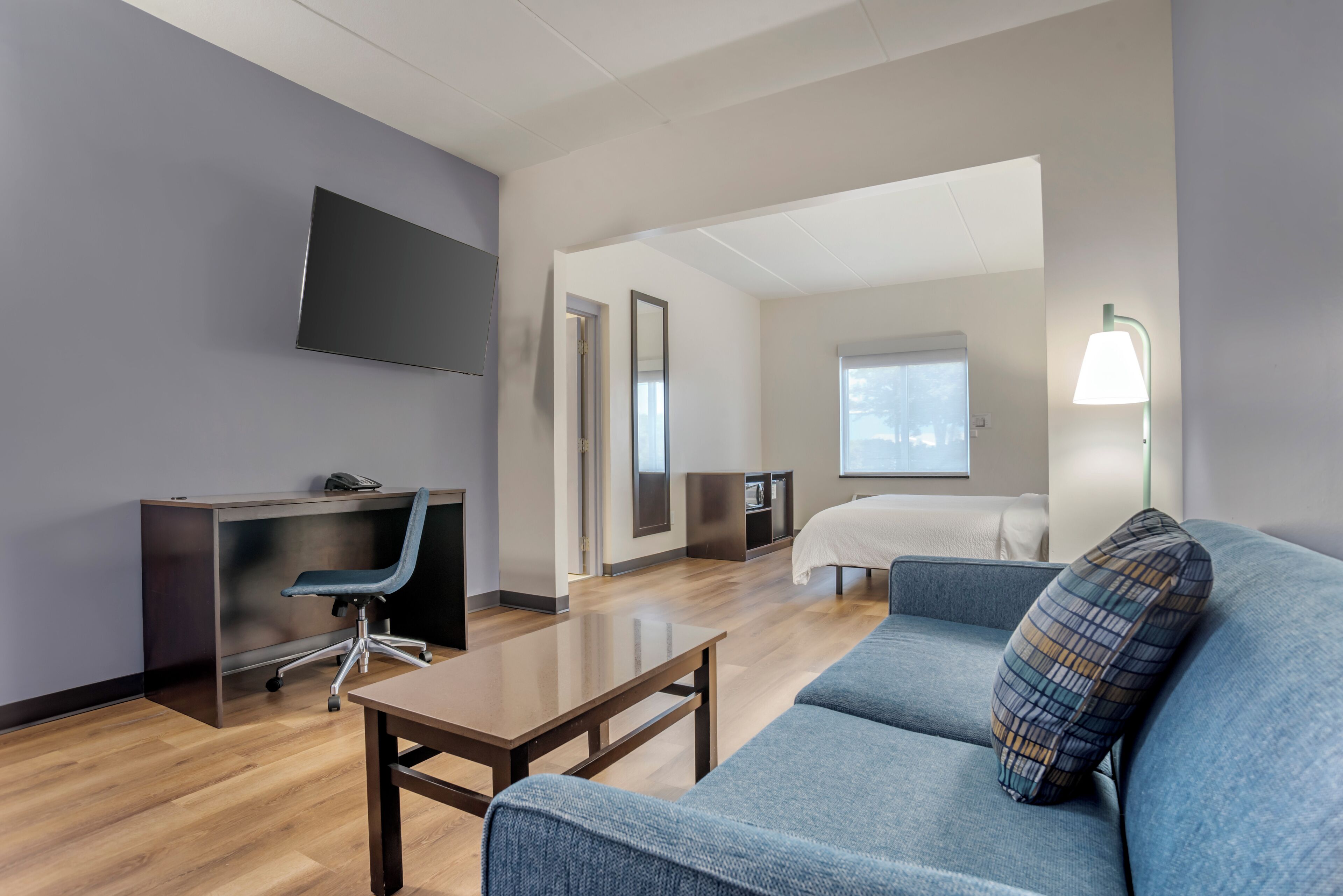 pillow-top beds, desk, blackout curtains, iron/ironing board