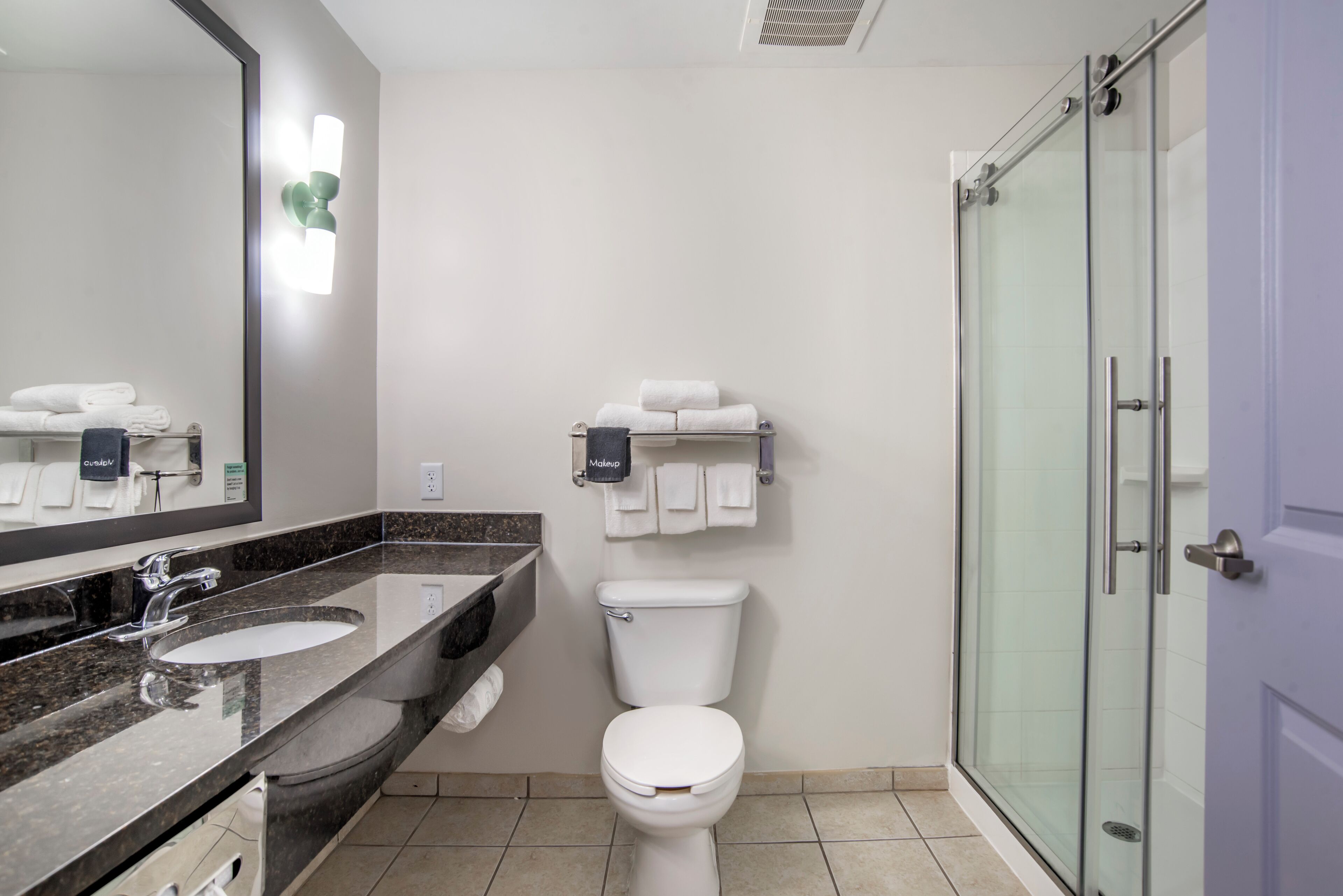 combined shower/bathtub, free toiletries, hair dryer, towels