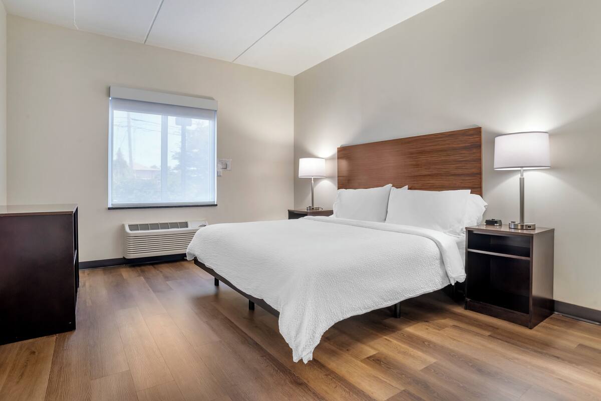 pillow-top beds, desk, blackout curtains, iron/ironing board