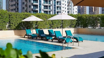 Outdoor pool, pool umbrellas