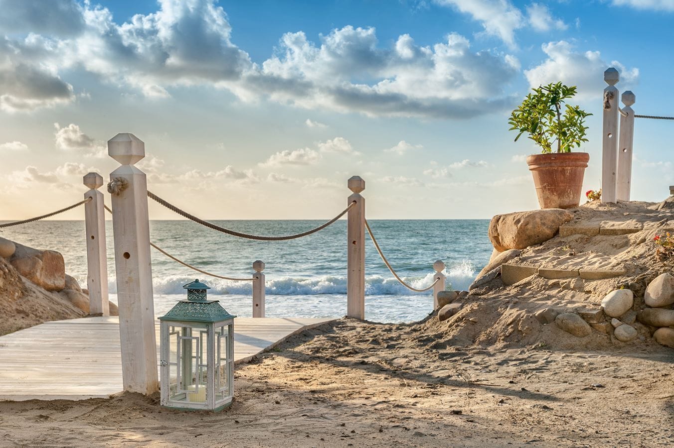 Private beach, white sand, sun loungers, beach umbrellas