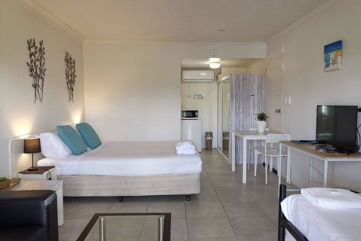 Blackout drapes, iron/ironing board, free WiFi, bed sheets