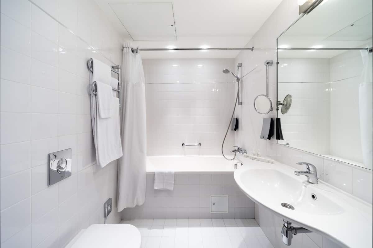 free toiletries, hair dryer, towels