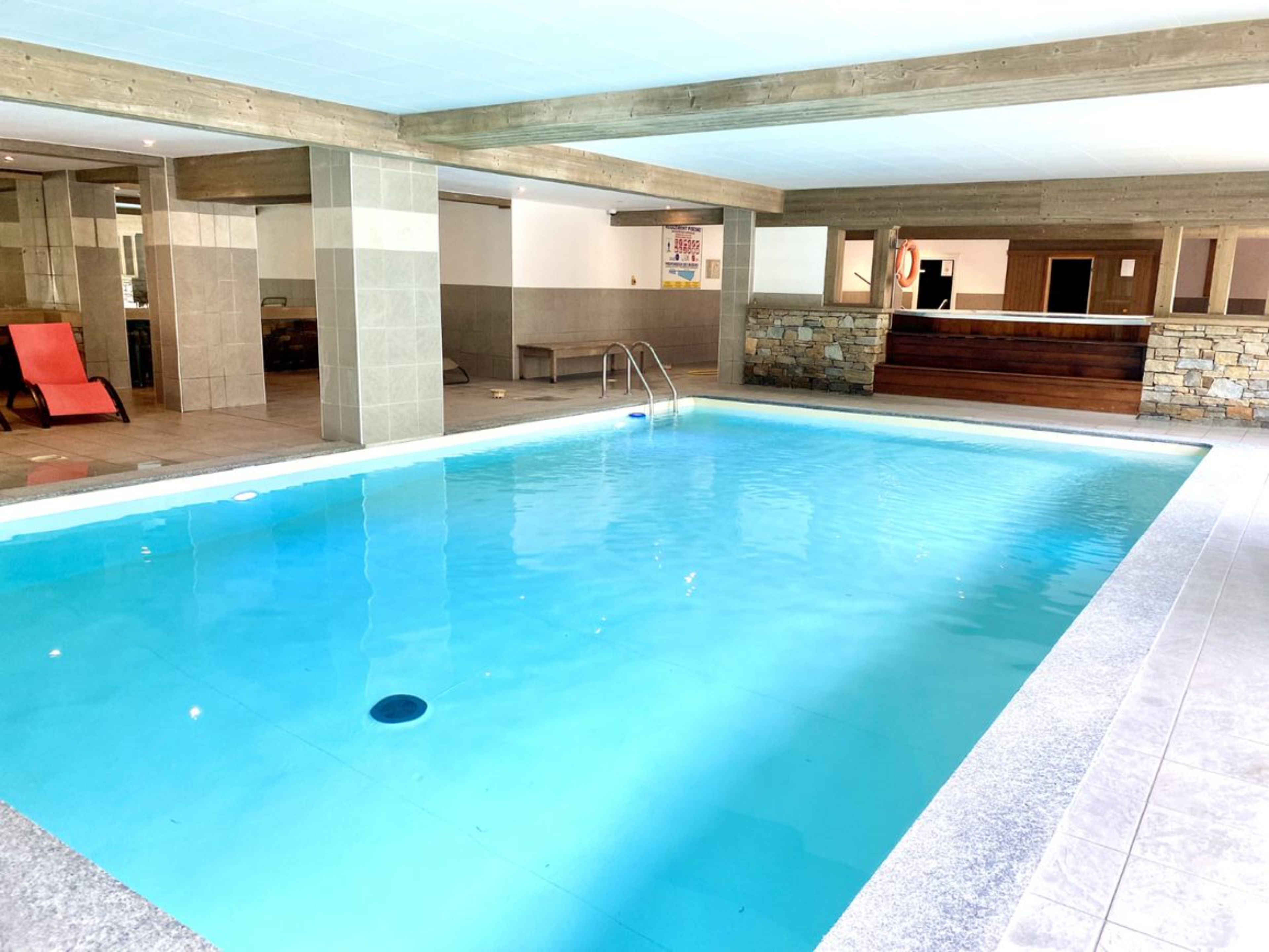 indoor pool, pool loungers
