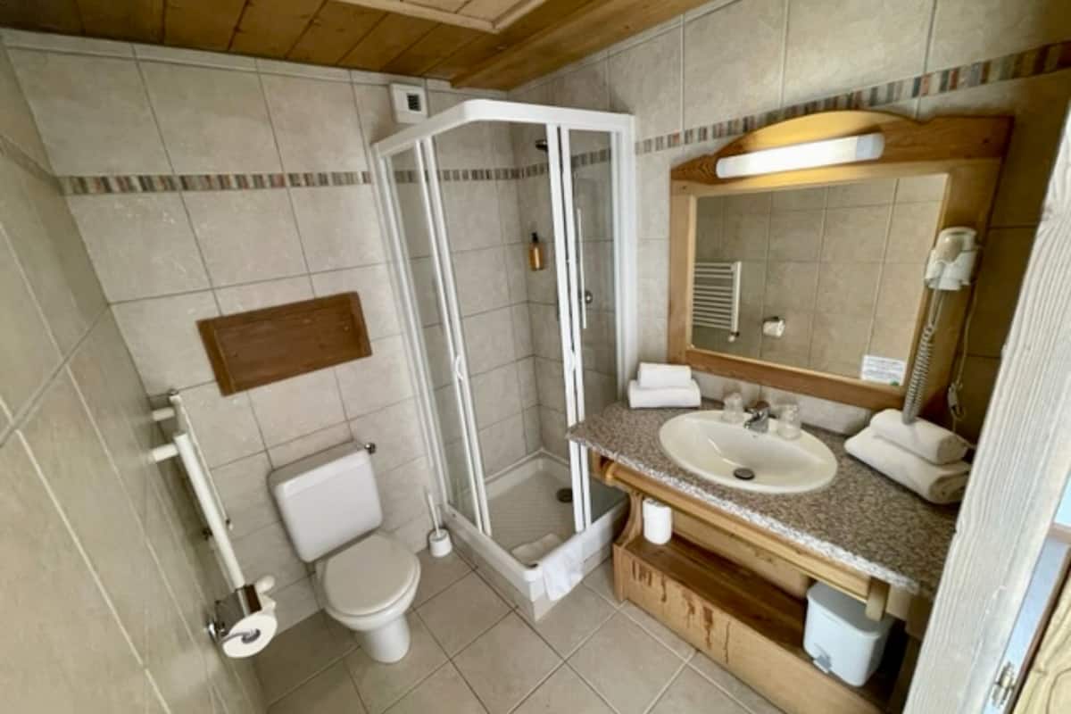 superior attic double room | bathroom | hair dryer, towels