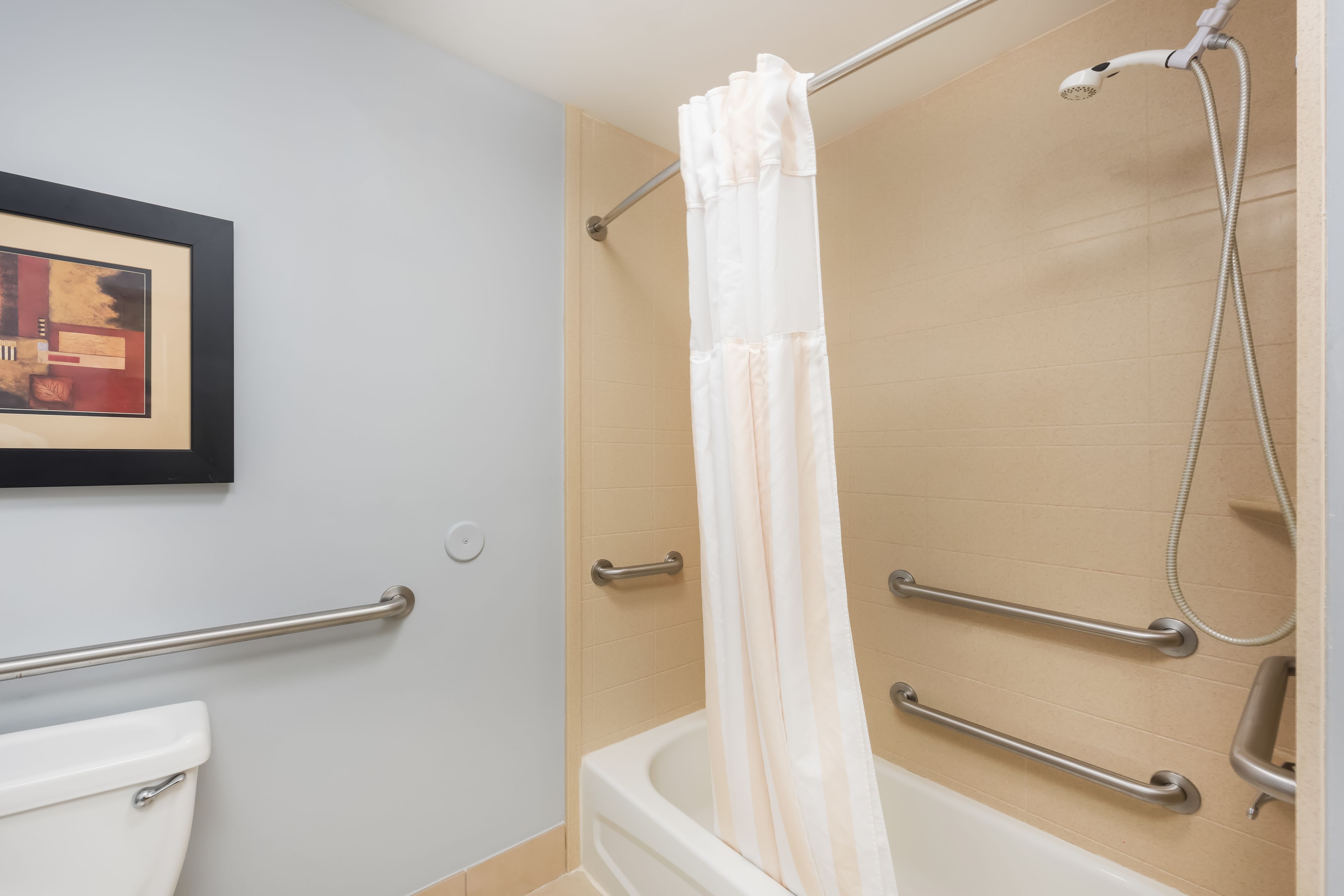 free toiletries, hair dryer, towels