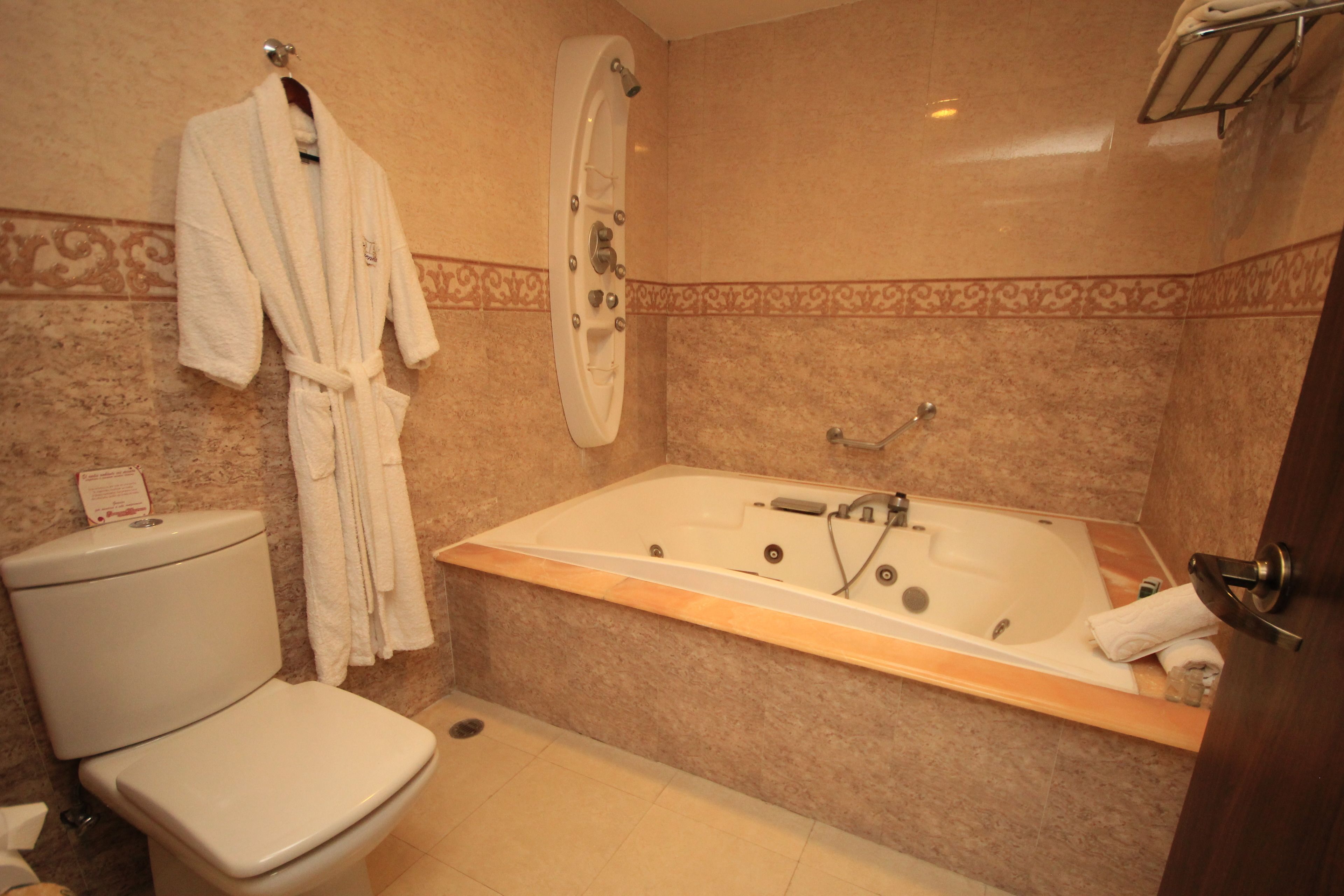 master suite | bathroom | rainfall showerhead, designer toiletries, hair dryer, towels