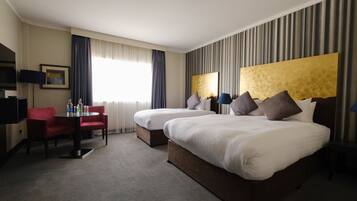 Premium bedding, desk, blackout curtains, iron/ironing board