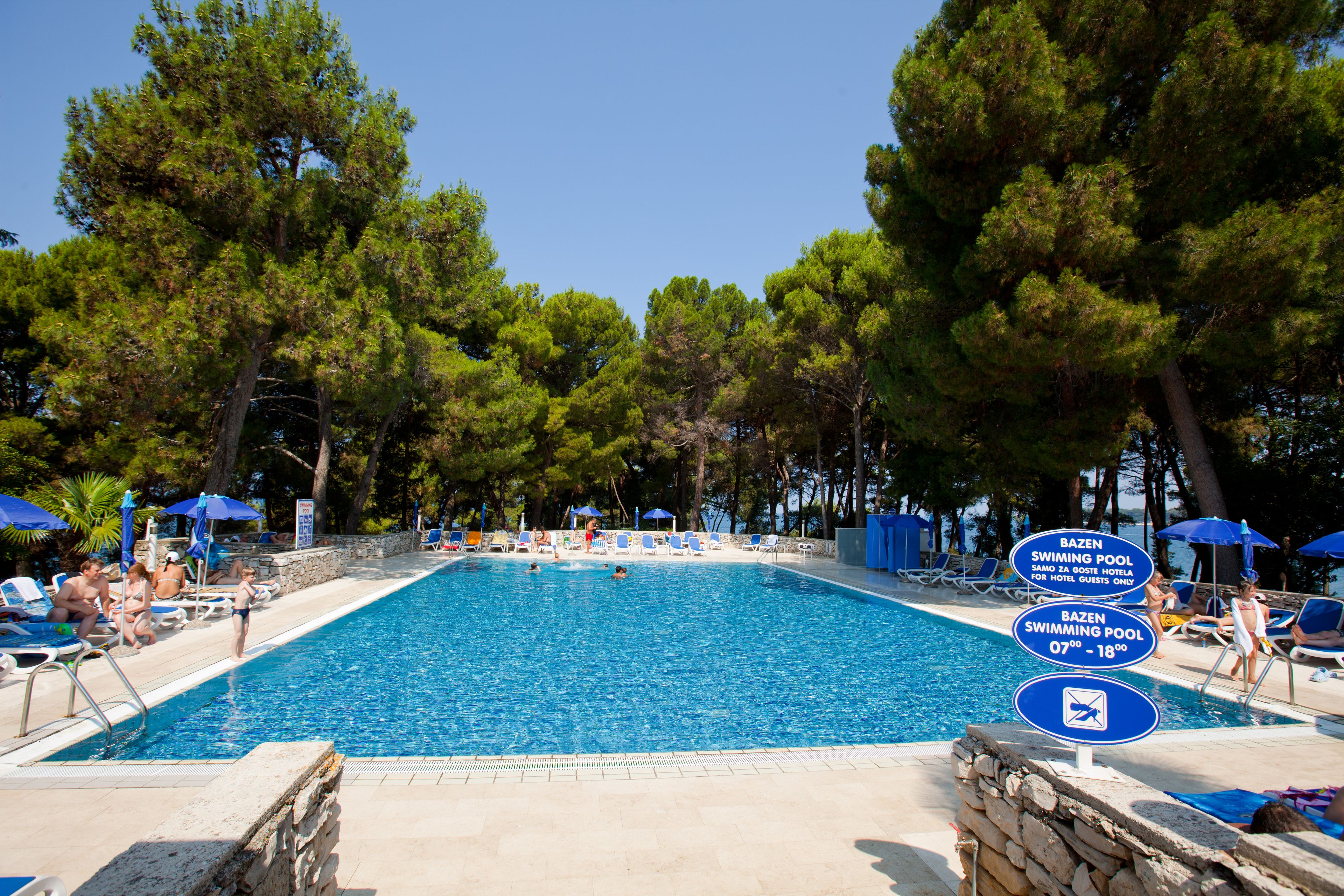 outdoor pool, pool loungers