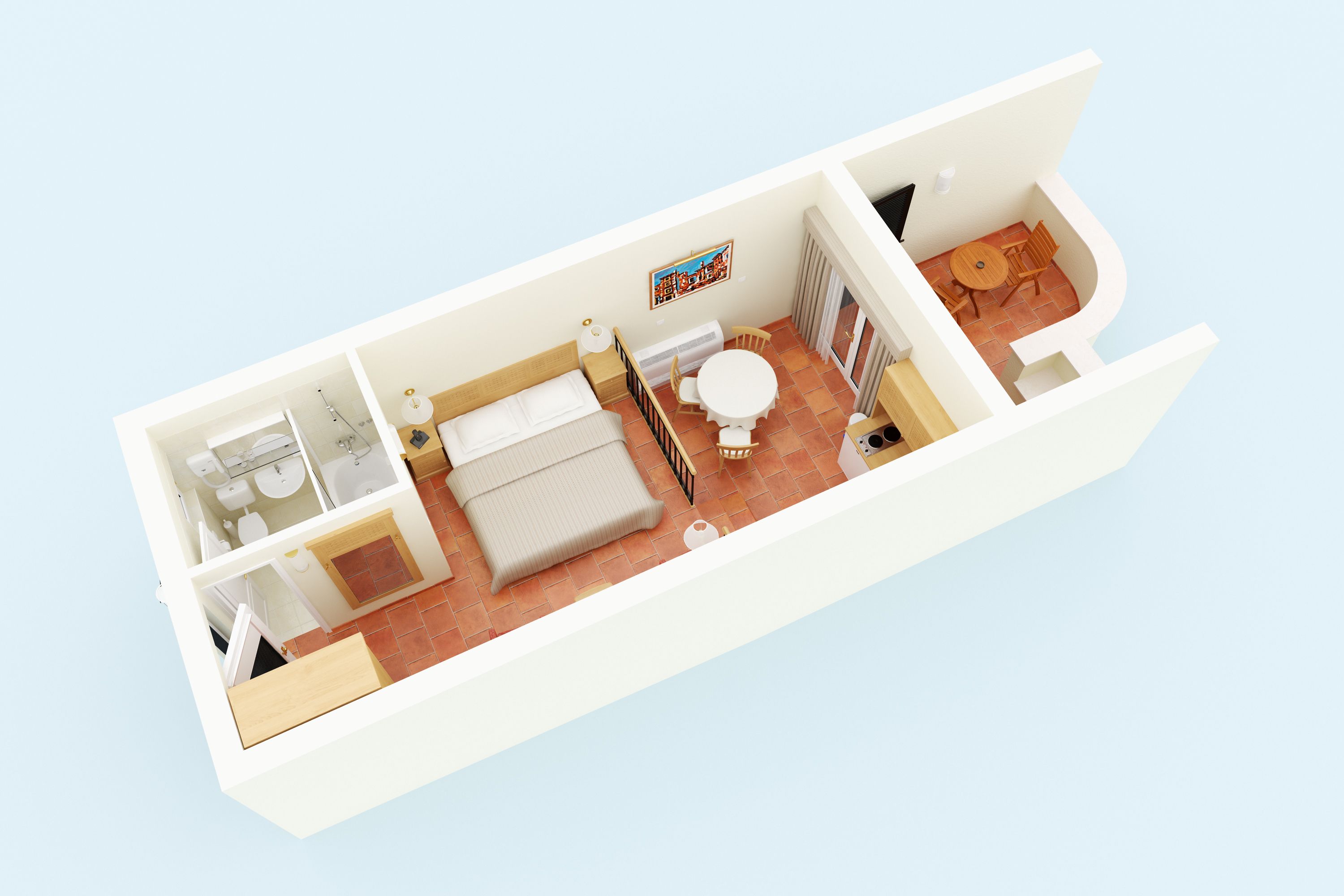 studio for 2 persons with terrace, park side | floor plan